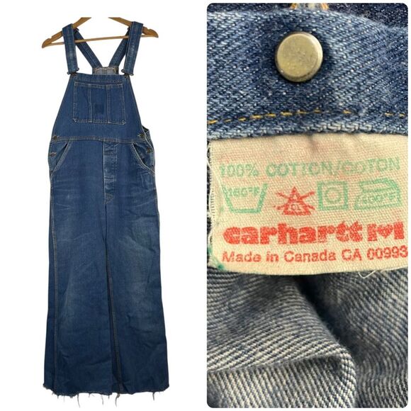 Carhartt Vintage Bib Overalls Canadian Made Size 6 Wide Leg - Picture 1 of 16